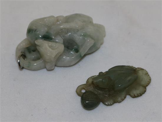 A group of five jadeite pendants and other hardstone carvings, 20th century, 2.4 to 7.7.cm (10)